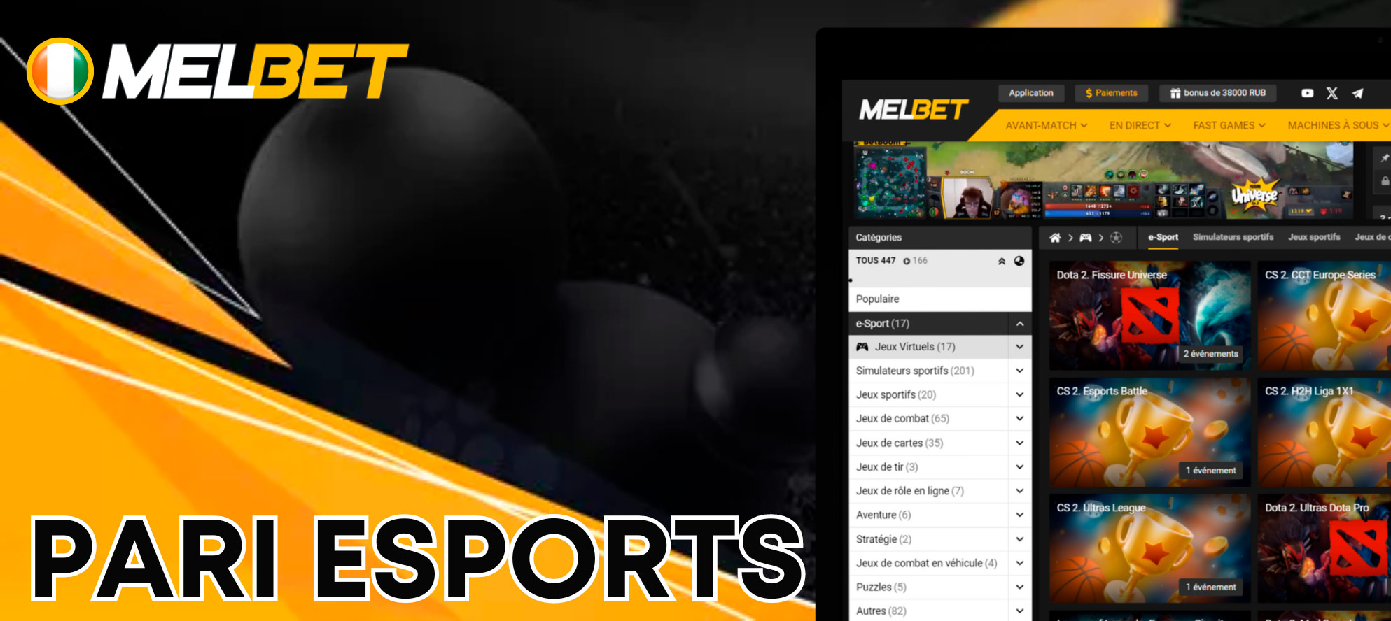 Melbet propose des paris sur les matchs d'esports