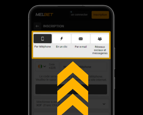 Sélectionnez le mode d'inscription dans l'application Melbet