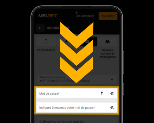 Créer un mot de passe dans l'application Melbet