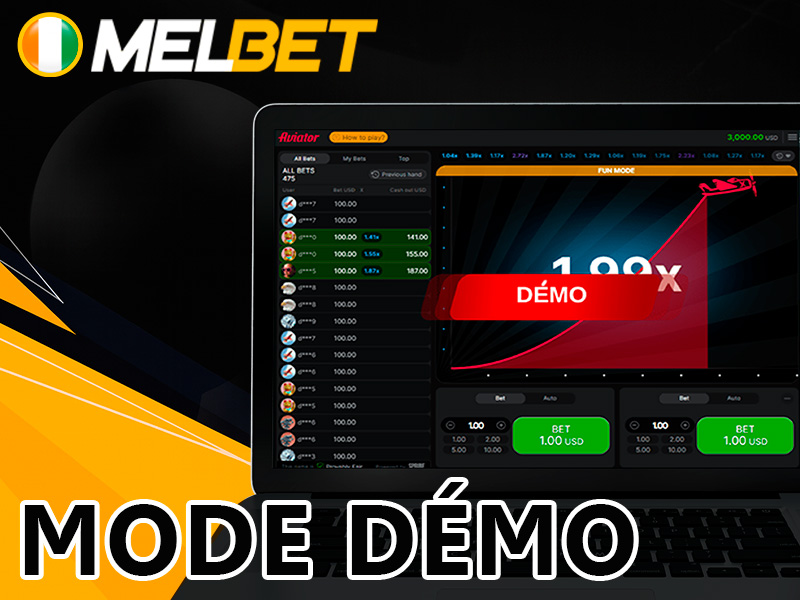 Capture de l’écran du mode Démo et du jeu Aviator réel sur Melbet CI
