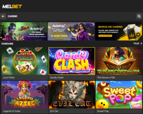 Choix de jeux de casino sur Melbet Côte d'Ivoire