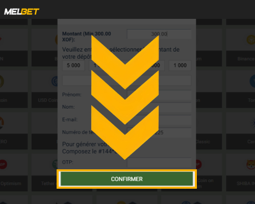 Confirmation du dépôt et attente du crédit sur Melbet