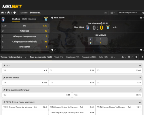 Sélection du type de pari football sur Melbet