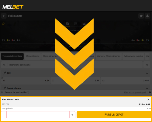 Placement d’un pari football sur Melbet avec saisie du montant