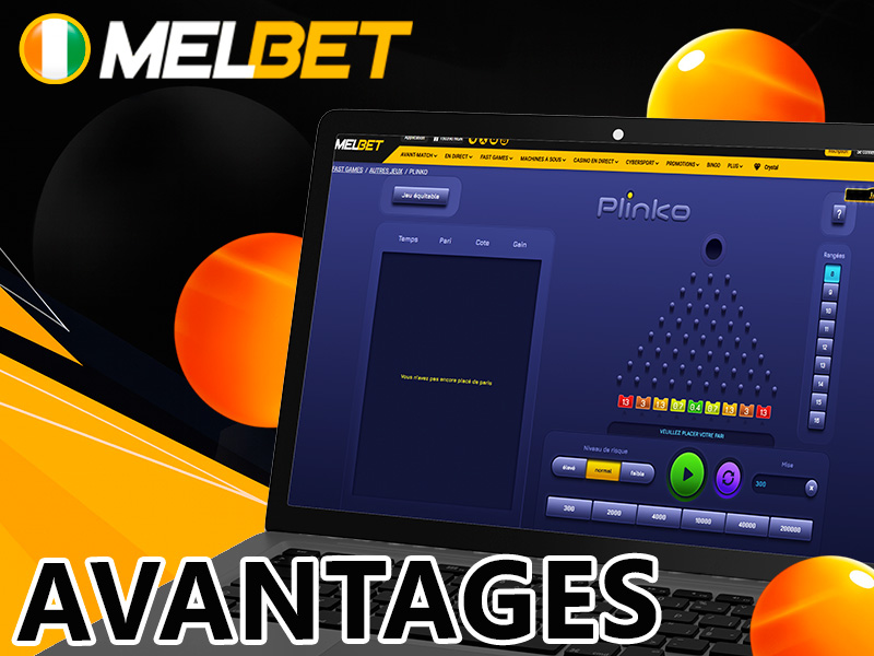 Jeu Plinko affiché sur l’écran d’un ordinateur portable Melbet CI