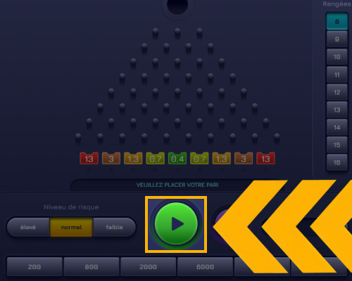 Bouton pour lancer le jeton sur le plateau Plinko Melbet