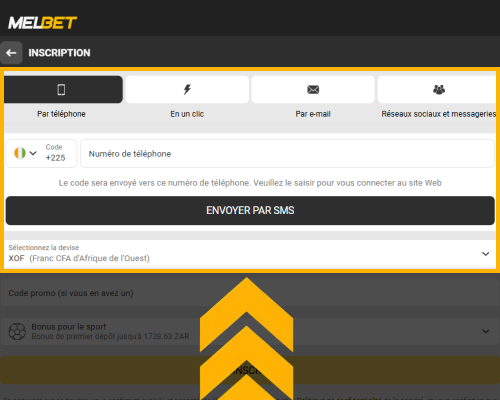 Formulaire d’inscription Melbet avec champs d’informations personnelles